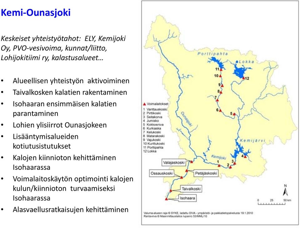 parantaminen Lohien ylisiirrot Ounasjokeen Lisääntymisalueiden kotiutusistutukset Kalojen kiinnioton kehittäminen