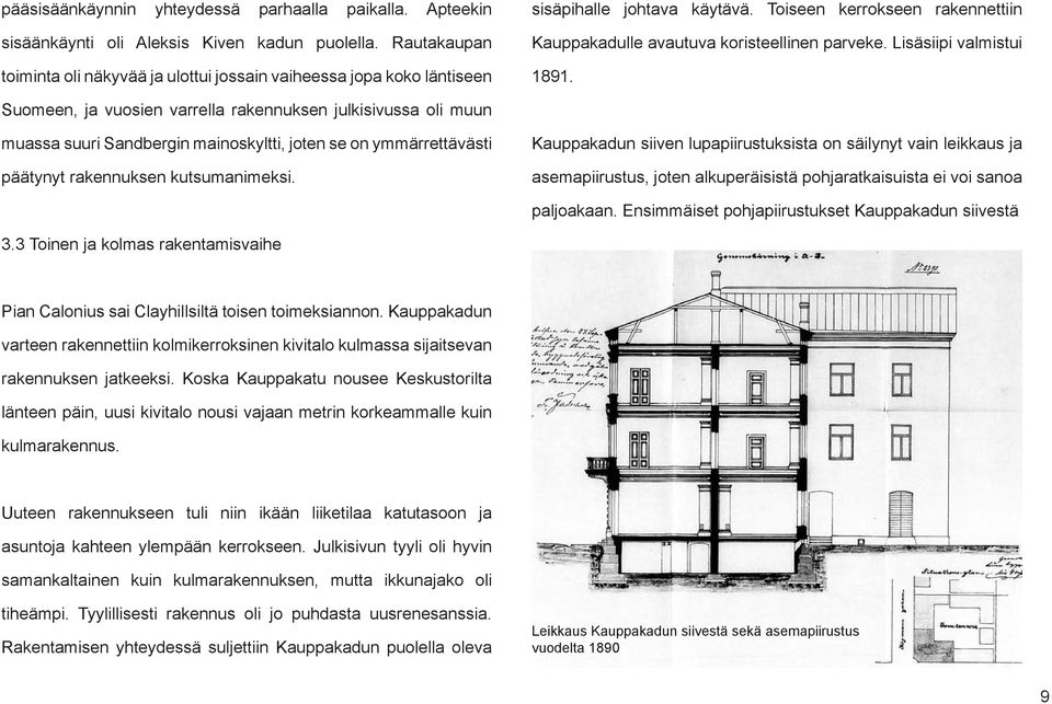 Lisäsiipi valmistui 1891. Suomeen, ja vuosien varrella rakennuksen julkisivussa oli muun muassa suuri Sandbergin mainoskyltti, joten se on ymmärrettävästi päätynyt rakennuksen kutsumanimeksi.