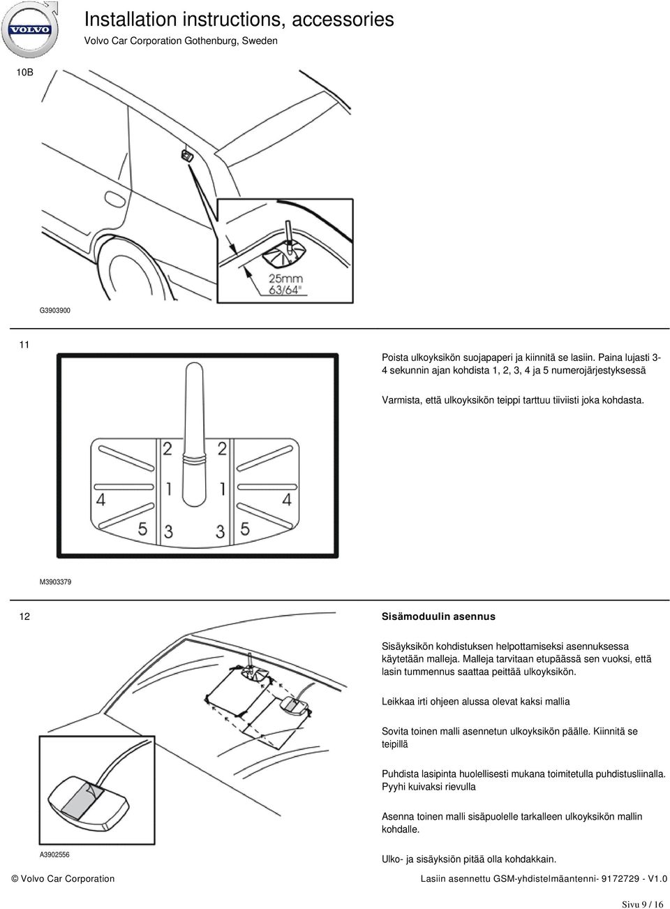 M3903379 12 Sisämoduulin asennus Sisäyksikön kohdistuksen helpottamiseksi asennuksessa käytetään malleja.