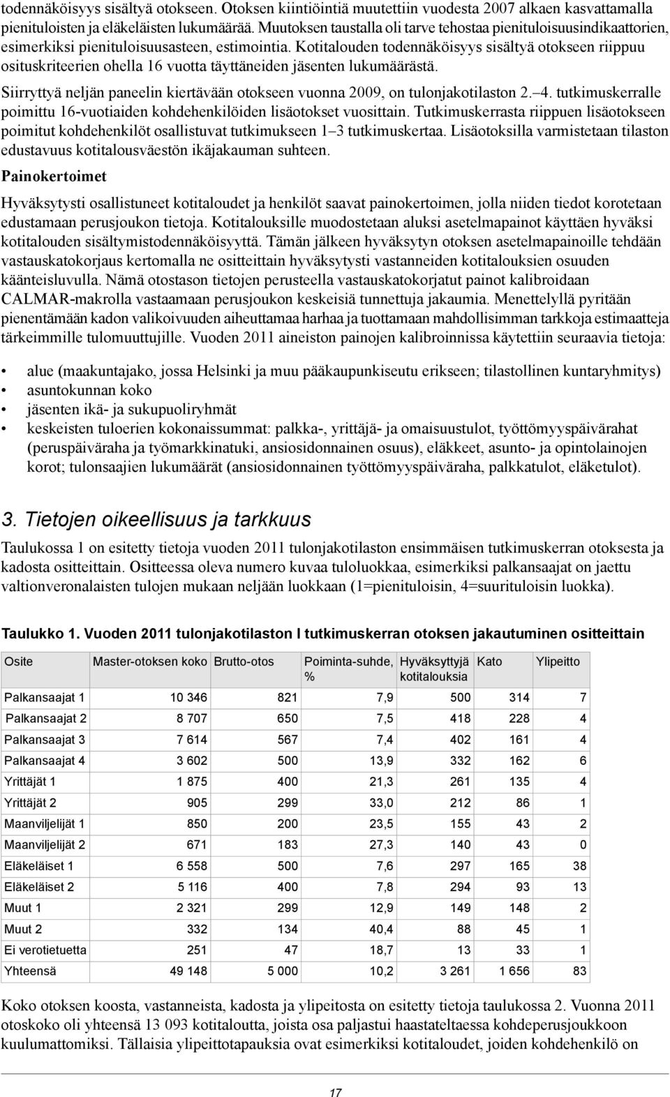 Kotitalouden todennäköisyys sisältyä otokseen riippuu osituskriteerien ohella 16 vuotta täyttäneiden jäsenten lukumäärästä.