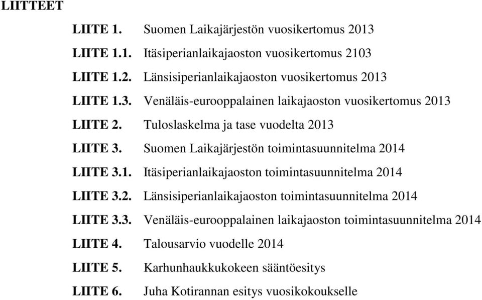 Suomen Laikajärjestön toimintasuunnitelma 2014 LIITE 3.1. Itäsiperianlaikajaoston toimintasuunnitelma 2014 LIITE 3.2. Länsisiperianlaikajaoston toimintasuunnitelma 2014 LIITE 3.