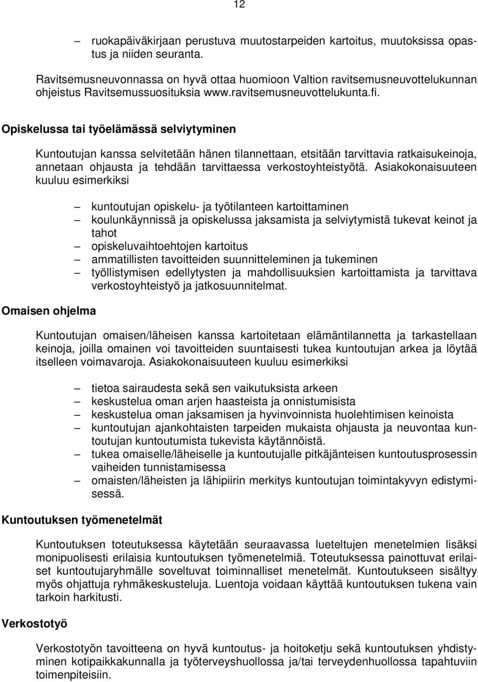 Opiskelussa tai työelämässä selviytyminen Kuntoutujan kanssa selvitetään hänen tilannettaan, etsitään tarvittavia ratkaisukeinoja, annetaan ohjausta ja tehdään tarvittaessa verkostoyhteistyötä.