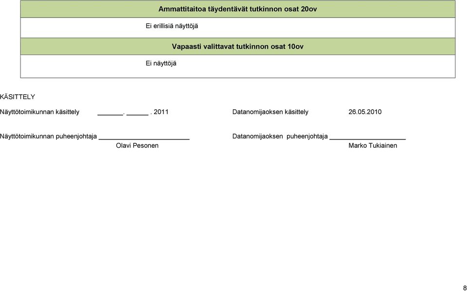 Näyttötoimikunnan käsittely.. 2011 Datanomijaoksen käsittely 26.05.