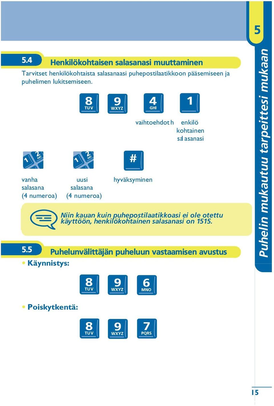 vanha salasana (4 numeroa) uusi salasana (4 numeroa) hyväksyminen vaihtoehdoth enkilö kohtainen sal asanasi Niin