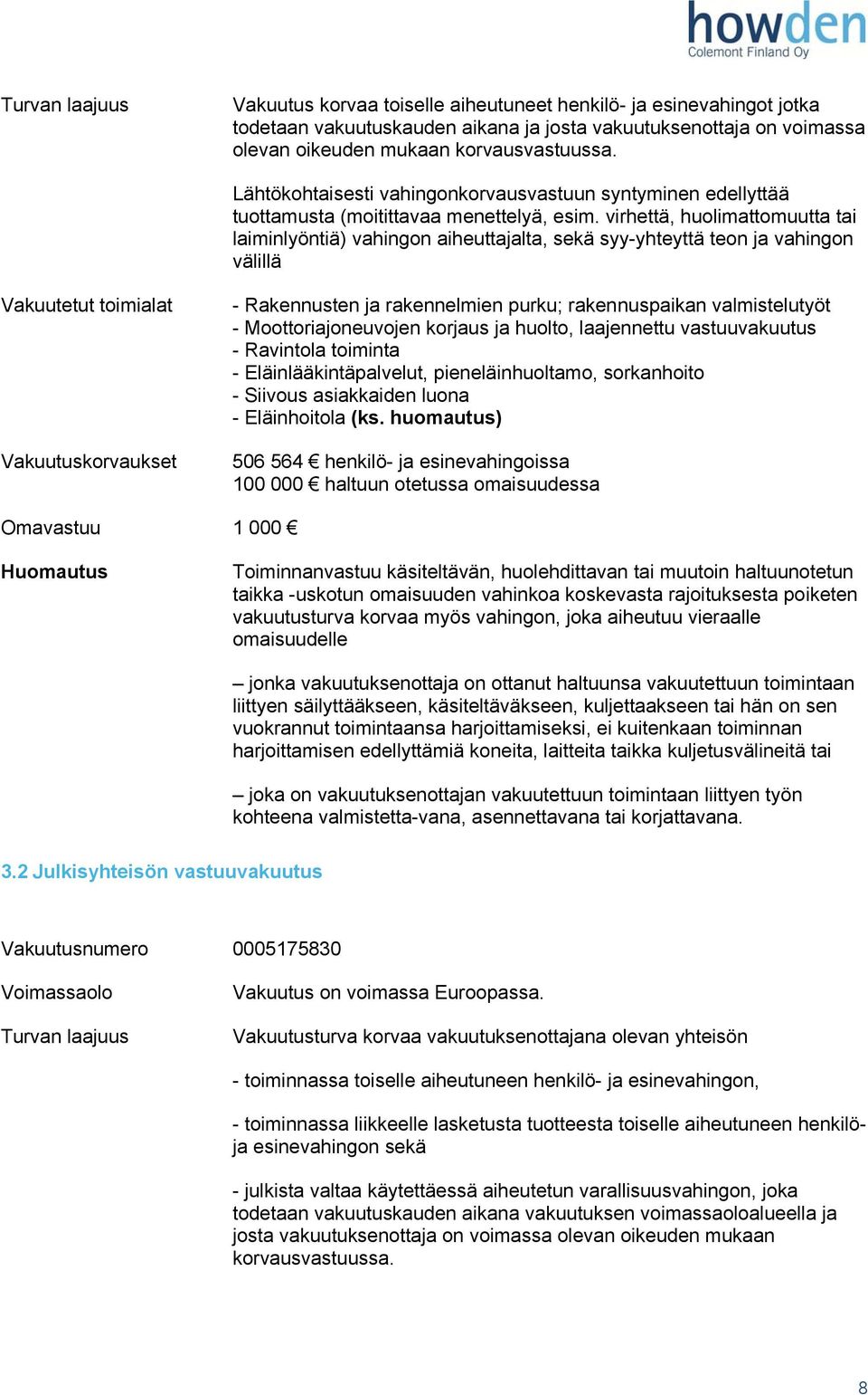 virhettä, huolimattomuutta tai laiminlyöntiä) vahingon aiheuttajalta, sekä syy-yhteyttä teon ja vahingon välillä toimialat - Rakennusten ja rakennelmien purku; rakennuspaikan valmistelutyöt -