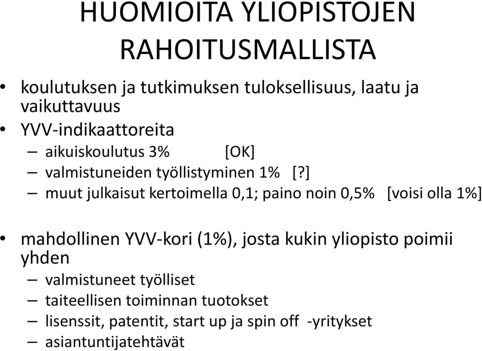 ] muut julkaisut kertoimella 0,1; paino noin 0,5% [voisi olla 1%] mahdollinen YVV-kori (1%), josta kukin