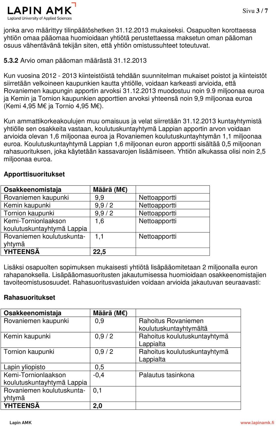 2 Arvio oman pääoman määrästä 31.12.