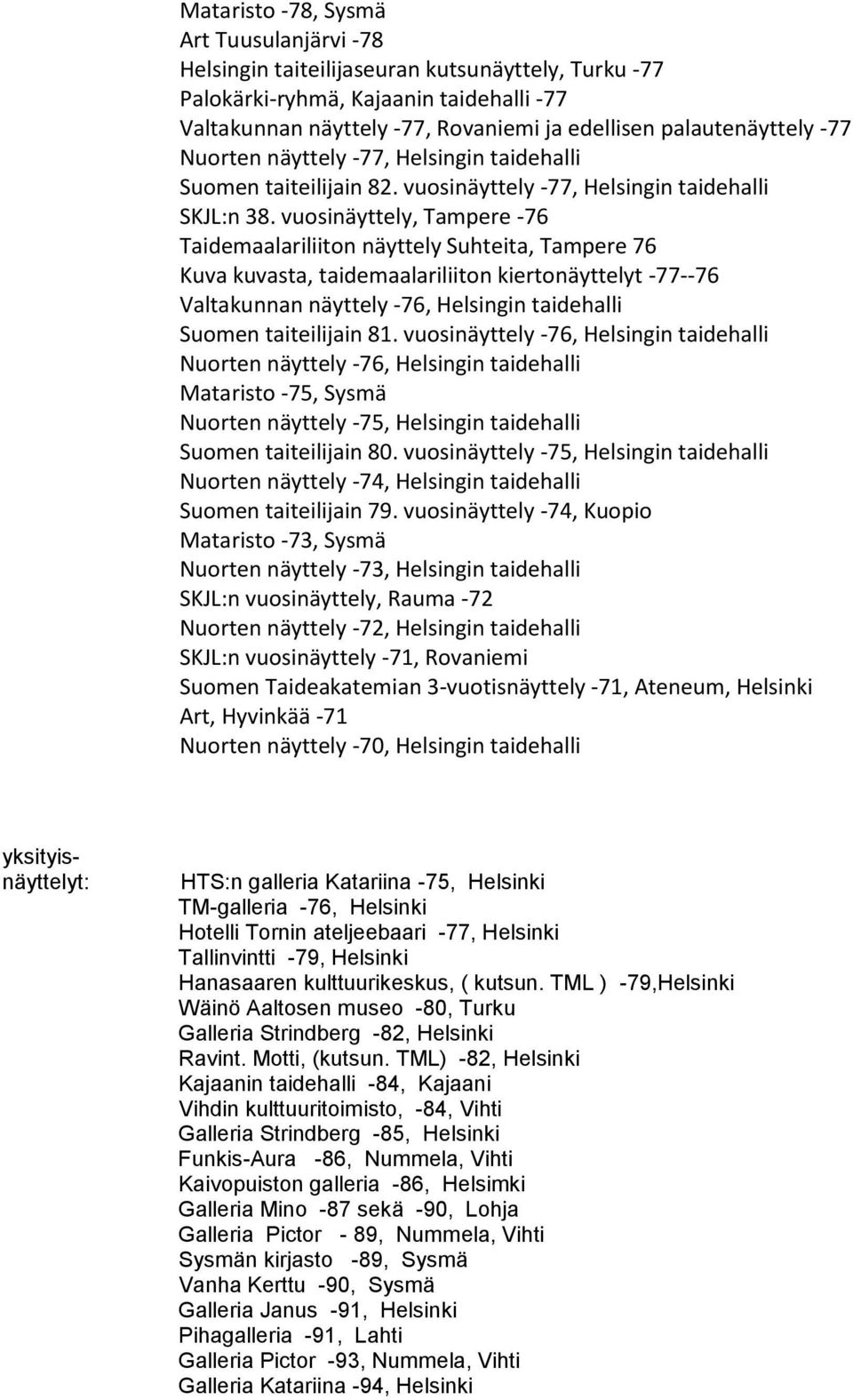 vuosinäyttely, Tampere -76 Taidemaalariliiton näyttely Suhteita, Tampere 76 Kuva kuvasta, taidemaalariliiton kiertonäyttelyt -77--76 Valtakunnan näyttely -76, Helsingin taidehalli Suomen taiteilijain