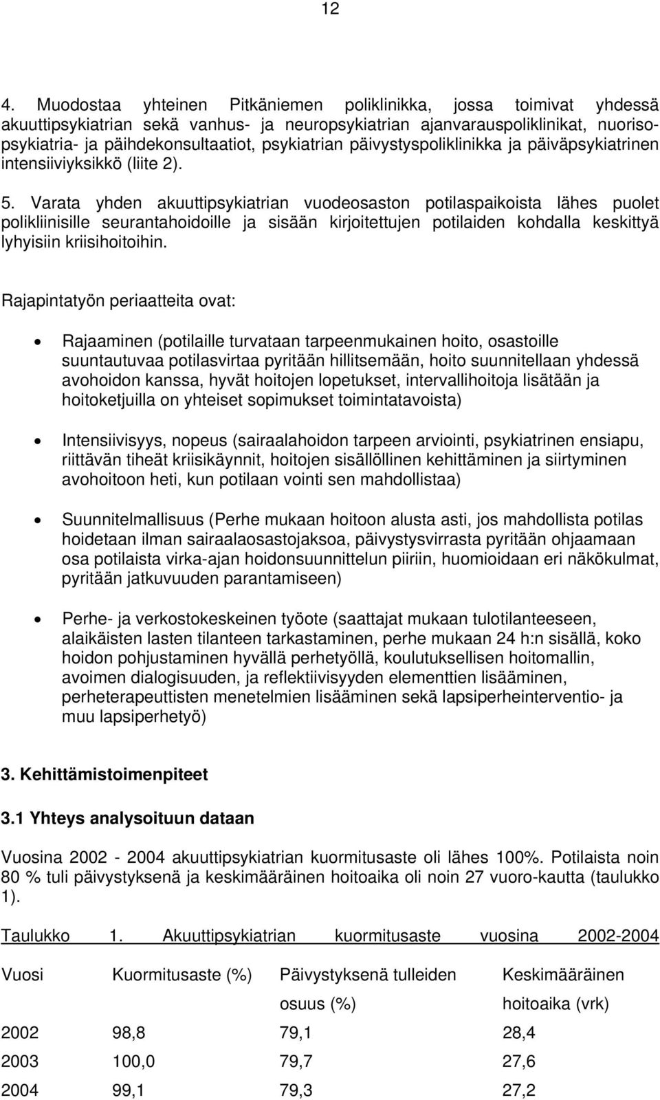 Varata yhden akuuttipsykiatrian vuodeosaston potilaspaikoista lähes puolet polikliinisille seurantahoidoille ja sisään kirjoitettujen potilaiden kohdalla keskittyä lyhyisiin kriisihoitoihin.