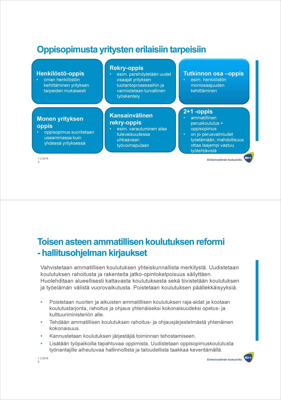 henkilöstön moniosaajuuden kehittäminen Monen yrityksen oppis suoritetaan useammassa kuin yhdessä yrityksessä 5 Kansainvälinen rekry-oppis esim.