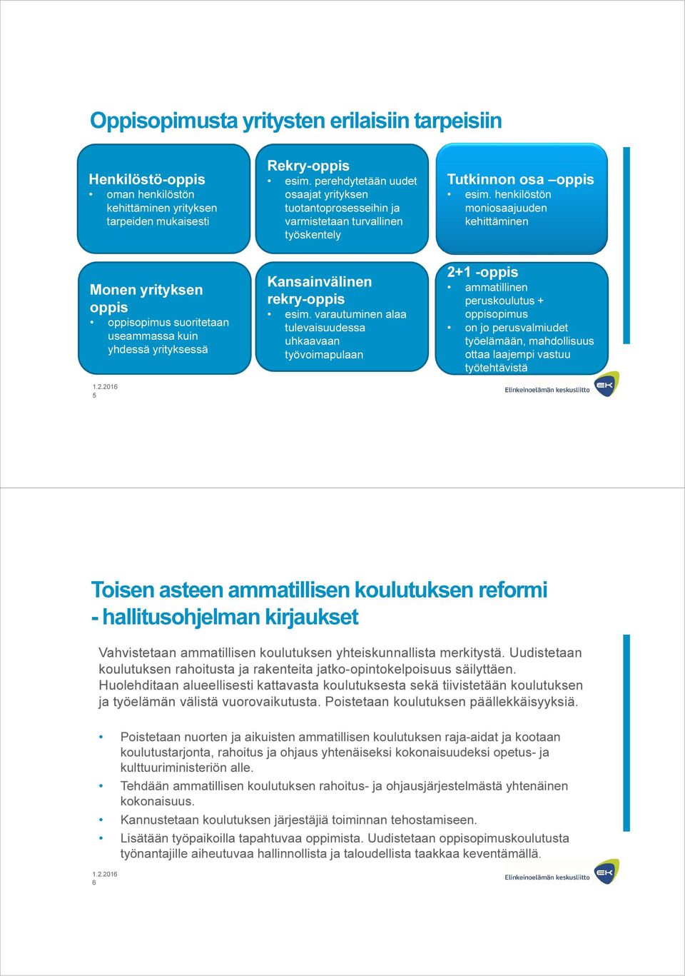 henkilöstön moniosaajuuden kehittäminen Monen yrityksen oppis suoritetaan useammassa kuin yhdessä yrityksessä 5 Kansainvälinen rekry-oppis esim.