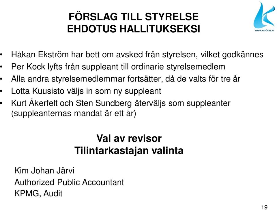 år Lotta Kuusisto väljs in som ny suppleant Kurt Åkerfelt och Sten Sundberg återväljs som suppleanter