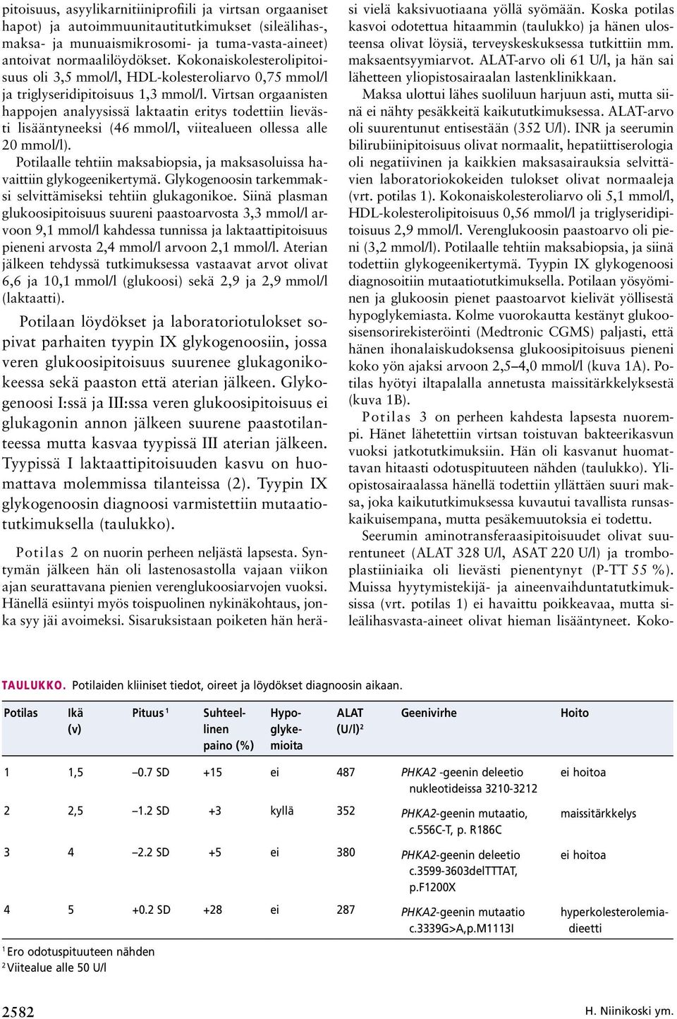 Virtsan orgaanisten happojen analyysissä laktaatin eritys todettiin lievästi lisääntyneeksi (46 mmol/l, viitealueen ollessa alle 20 mmol/l).