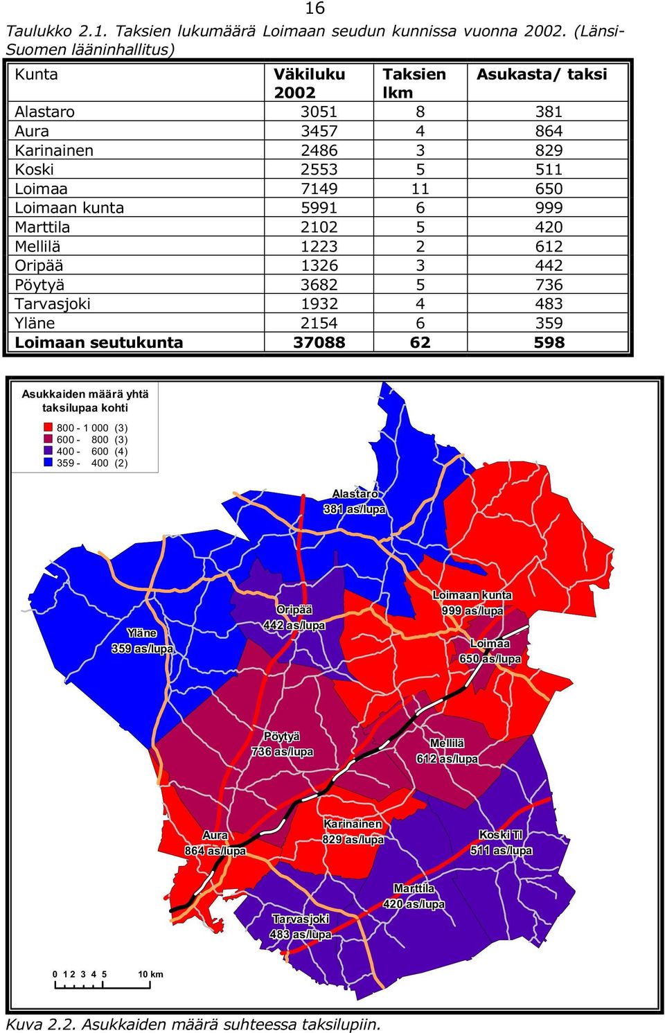 Marttila 2102 5 420 Mellilä 1223 2 612 Oripää 1326 3 442 Pöytyä 3682 5 736 Tarvasjoki 1932 4 483 Yläne 2154 6 359 Loimaan seutukunta 37088 62 598 Asukkaiden määrä yhtä taksilupaa kohti 800-1 000 (3)