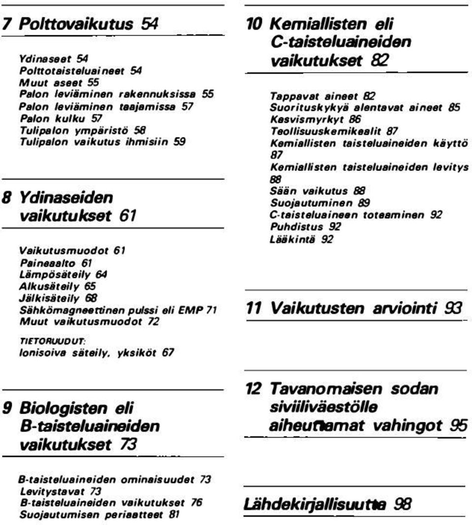 vaikutukset 61 Vai1cutulmuodot 61 PainMBho 61 LllmpiJsiitel/y64 Alkudtelly65 JIHk;,/JteUy 68 SllhkiJmqtrflfltrlnen pului flliemp71 Muut vai'llututmuodot 72 10 Kemillllisten eli C-taislsluainsidsn