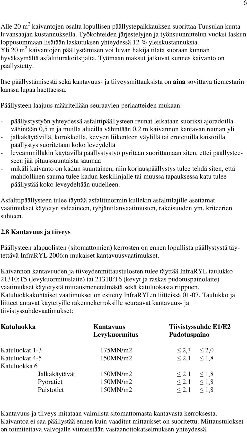Yli 20 m 2 kaivantojen päällystämisen voi luvan hakija tilata suoraan kunnan hyväksymältä asfalttiurakoitsijalta. Työmaan maksut jatkuvat kunnes kaivanto on päällystetty.