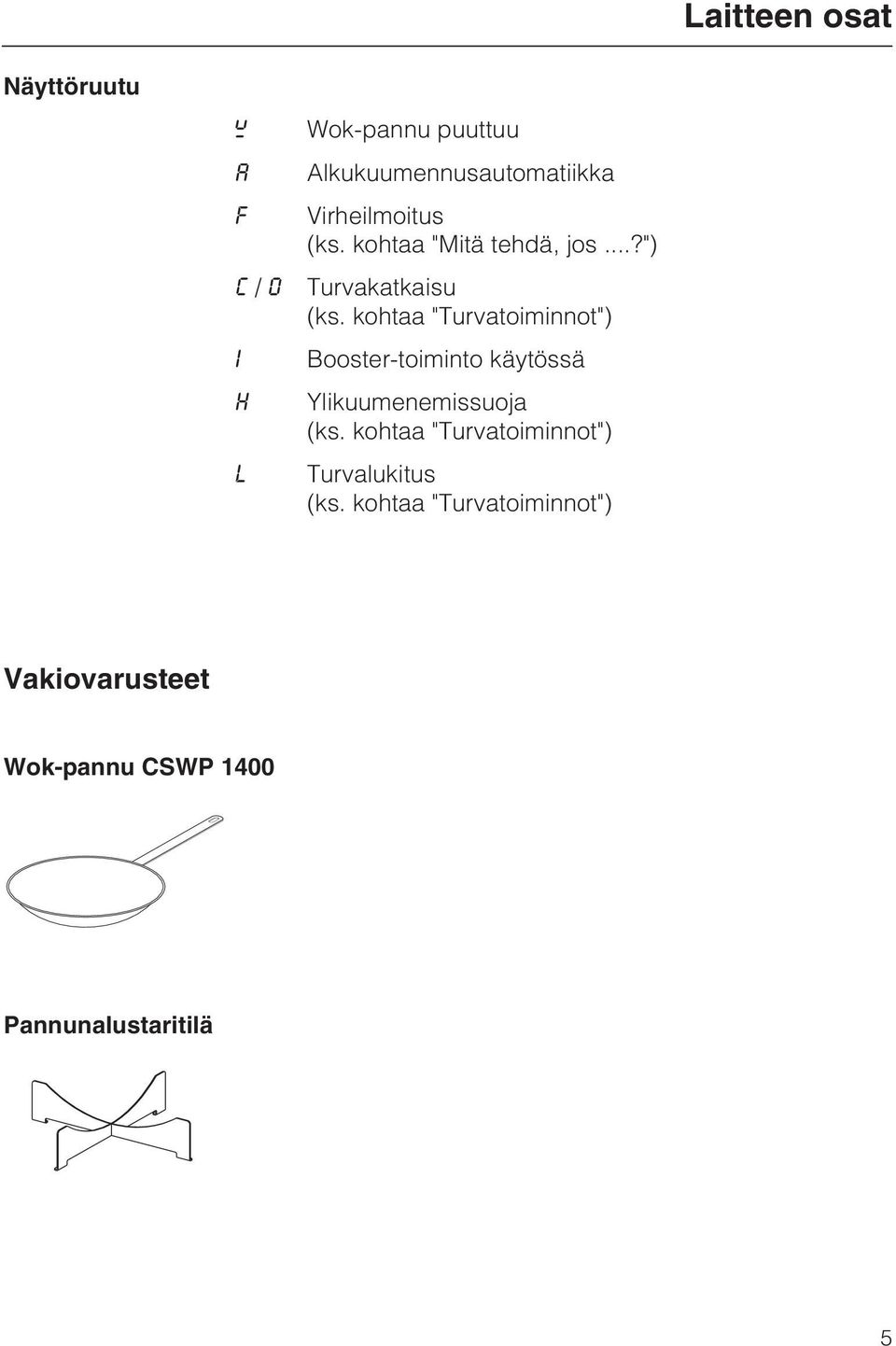 kohtaa "Turvatoiminnot") Booster-toiminto käytössä Ylikuumenemissuoja (ks.