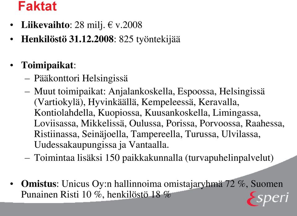 Kempeleessä, Keravalla, Kontiolahdella, Kuopiossa, Kuusankoskella, Limingassa, Loviisassa, Mikkelissä, Oulussa, Porissa, Porvoossa, Raahessa,