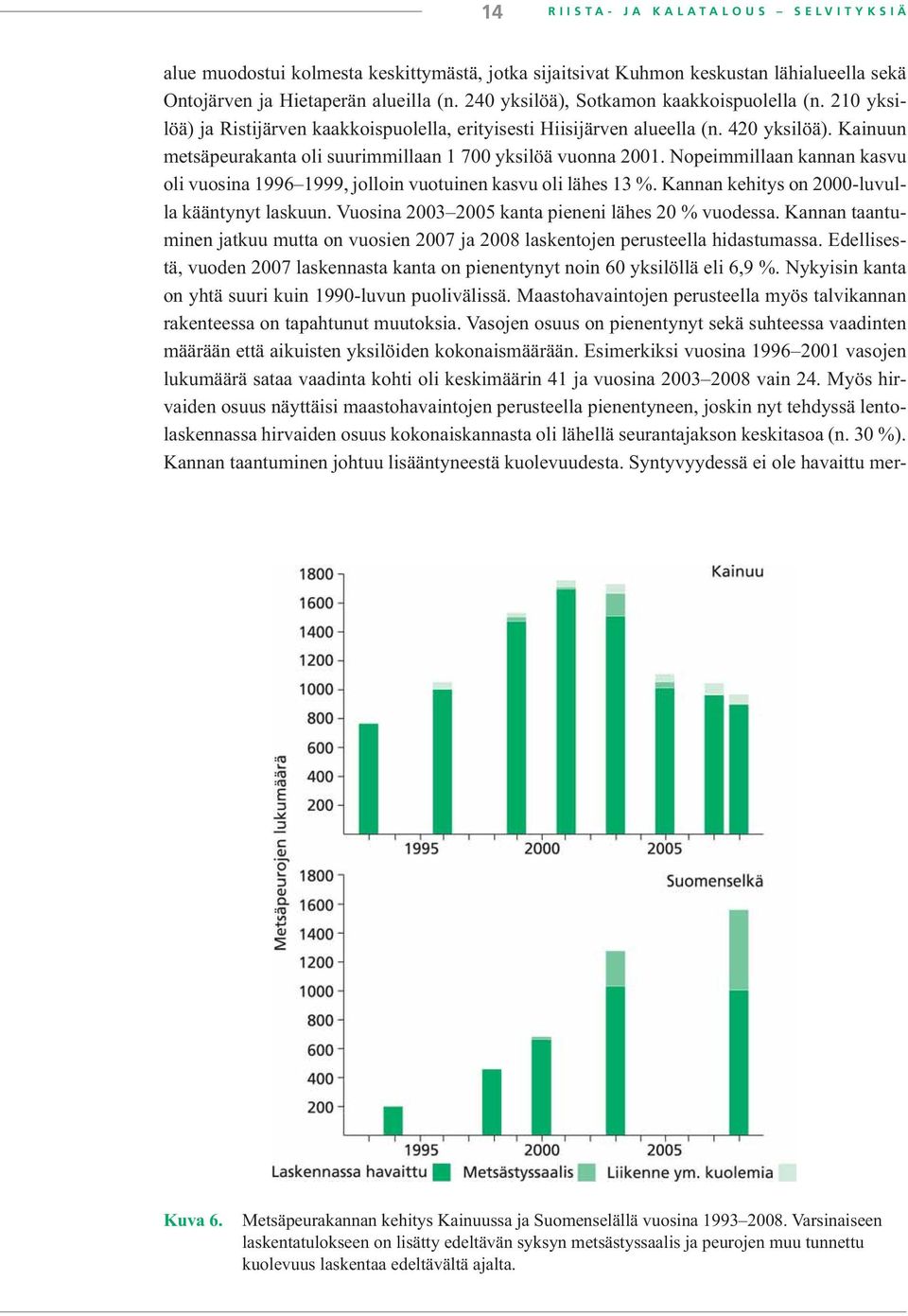 Kainuun metsäpeurakanta oli suurimmillaan 1 700 yksilöä vuonna 2001. Nopeimmillaan kannan kasvu oli vuosina 1996 1999, jolloin vuotuinen kasvu oli lähes 13 %.