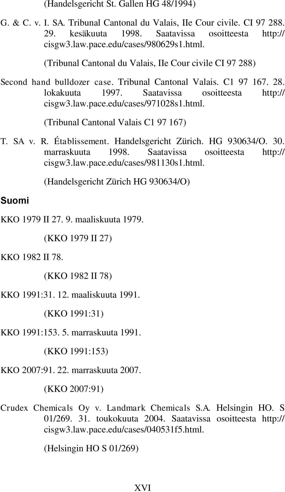 edu/cases/971028s1.html. (Tribunal Cantonal Valais C1 97 167) T. SA v. R. Établissement. Handelsgericht Zürich. HG 930634/O. 30. marraskuuta 1998. Saatavissa osoitteesta http:// cisgw3.law.pace.