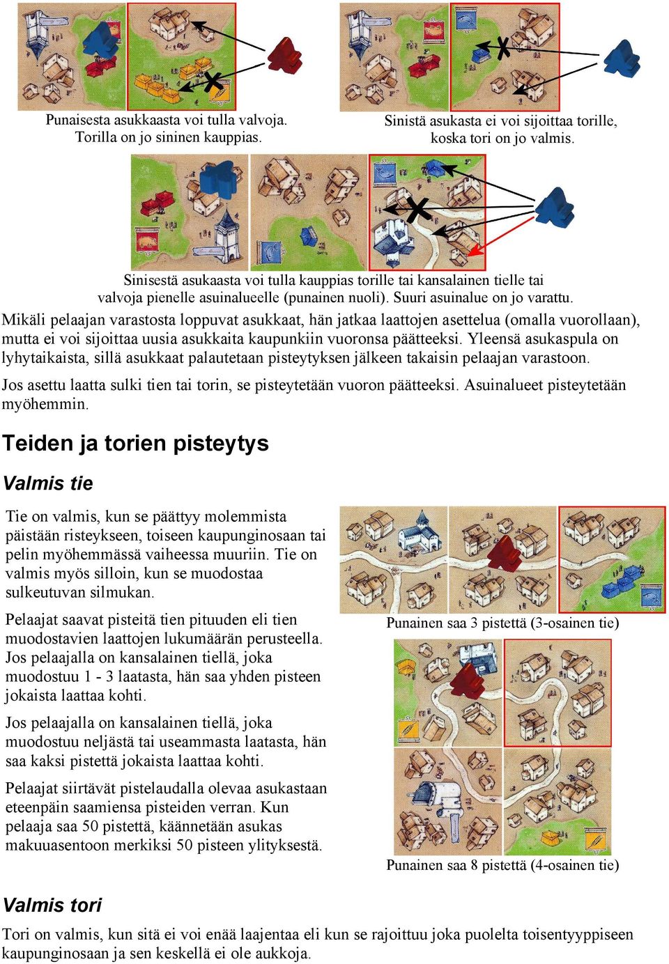 Mikäli pelaajan varastosta loppuvat asukkaat, hän jatkaa laattojen asettelua (omalla vuorollaan), mutta ei voi sijoittaa uusia asukkaita kaupunkiin vuoronsa päätteeksi.