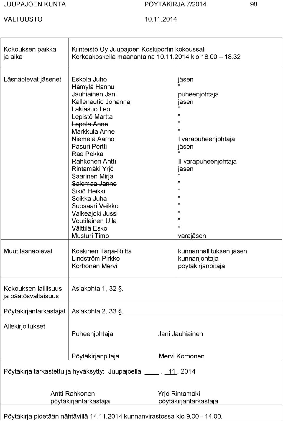 Rahkonen Antti Rintamäki Yrjö Saarinen Mirja Salomaa Janne Sikiö Heikki Soikka Juha Suosaari Veikko Valkeajoki Jussi Voutilainen Ulla Välttilä Esko Musturi Timo Koskinen Tarja-Riitta Lindström Pirkko