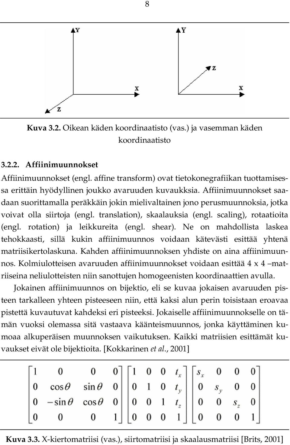 Affiinimuunnokset saadaan suorittamalla peräkkäin jokin mielivaltainen jono perusmuunnoksia, jotka voivat olla siirtoja (engl. translation), skaalauksia (engl. scaling), rotaatioita (engl.