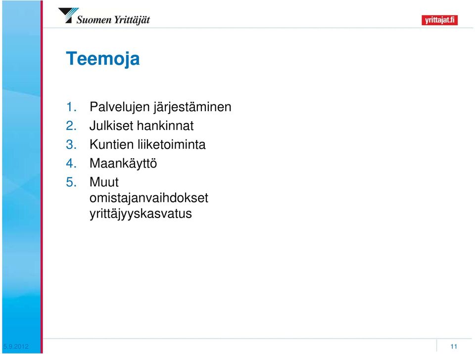 Kuntien liiketoiminta 4. Maankäyttö 5.