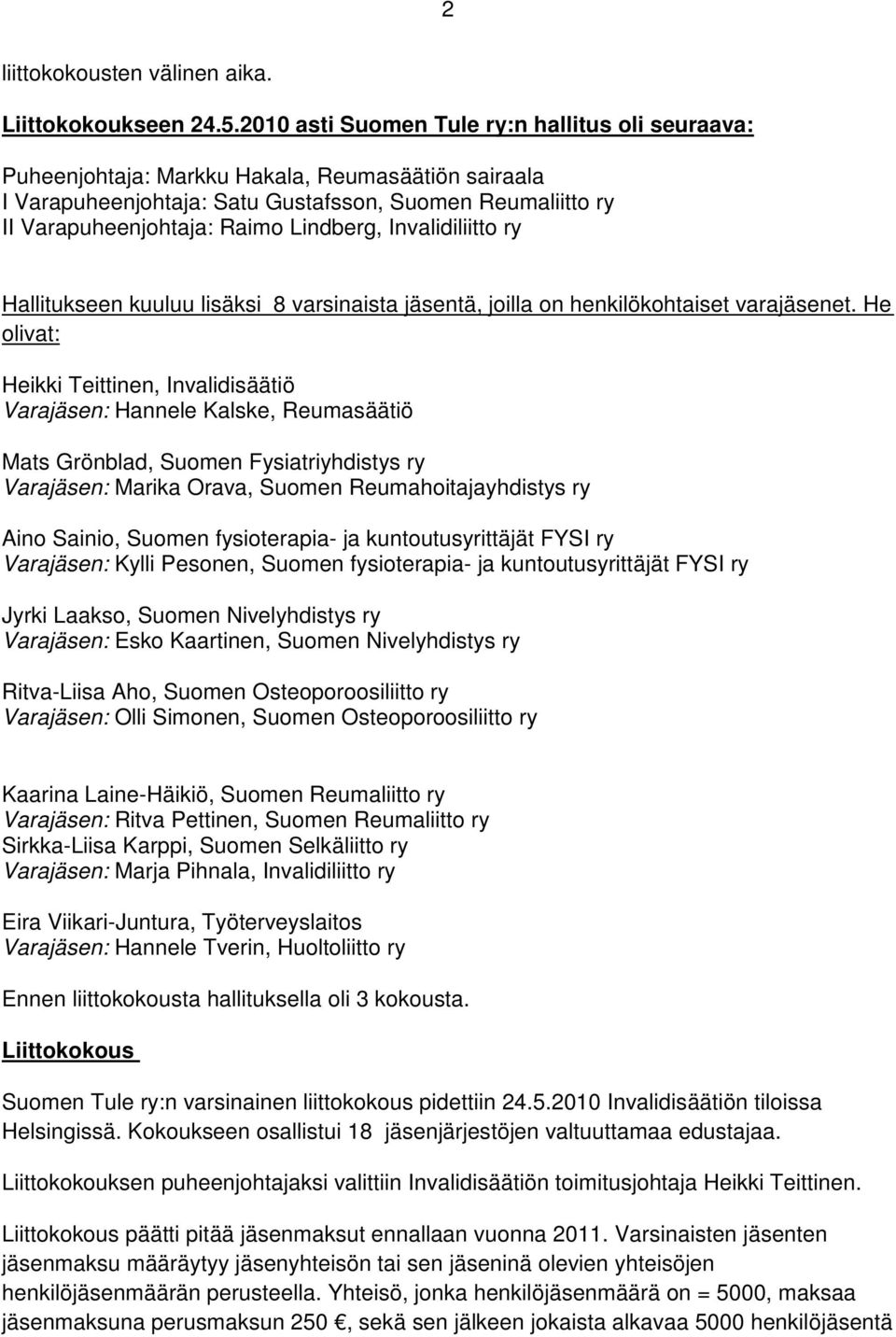 Invalidiliitto ry Hallitukseen kuuluu lisäksi 8 varsinaista jäsentä, joilla on henkilökohtaiset varajäsenet.