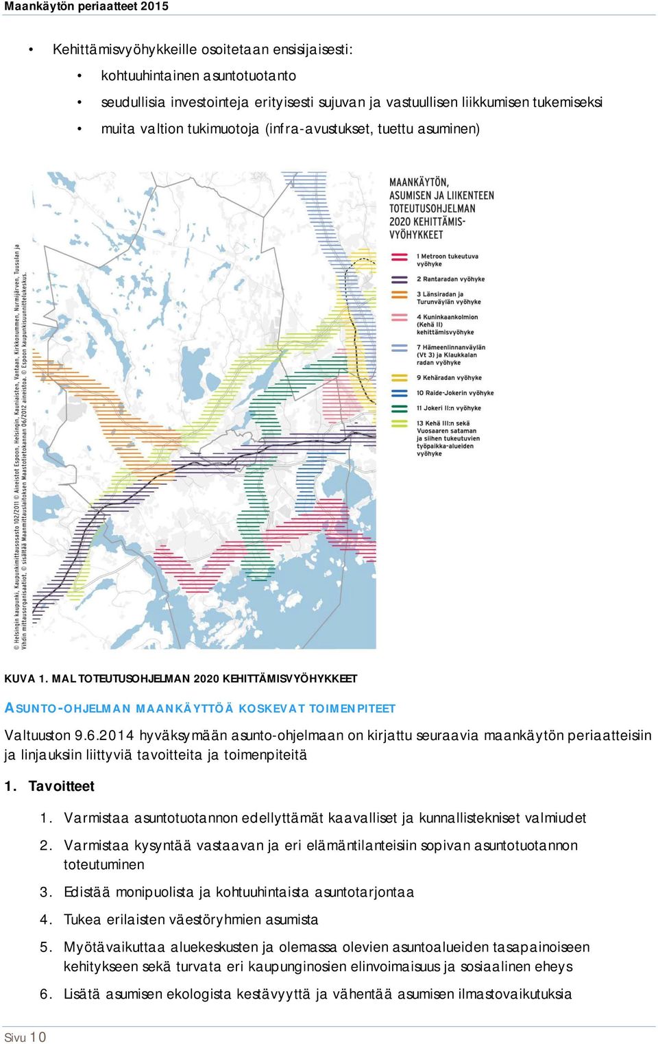 2014 hyväksymään asunto-ohjelmaan on kirjattu seuraavia maankäytön periaatteisiin ja linjauksiin liittyviä tavoitteita ja toimenpiteitä 1. Tavoitteet 1.