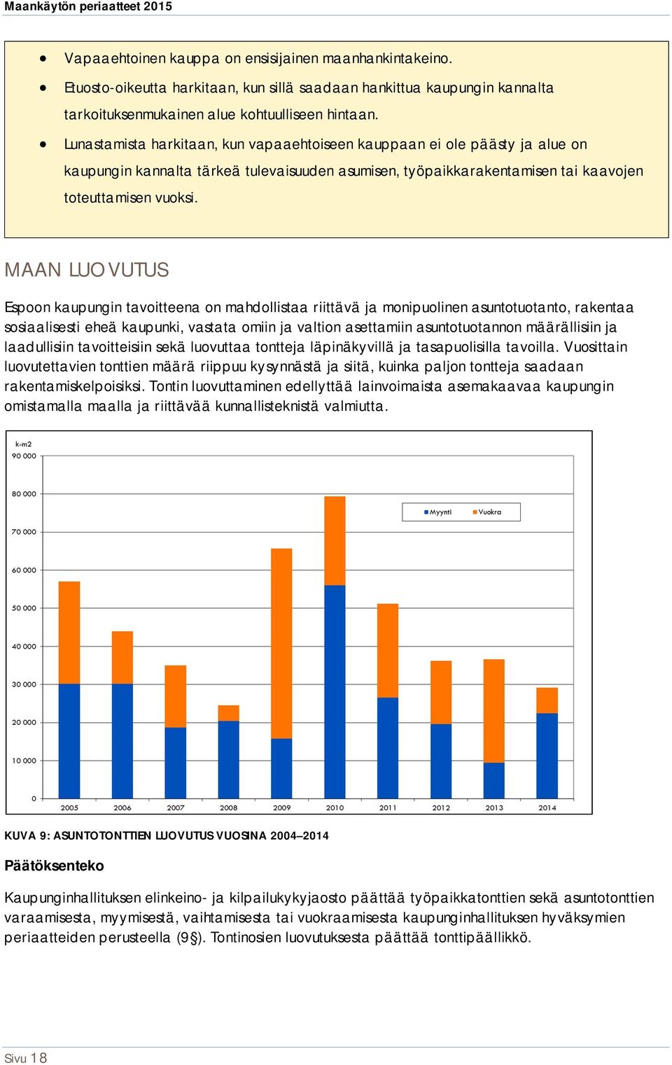 MAAN LUOVUTUS Espoon kaupungin tavoitteena on mahdollistaa riittävä ja monipuolinen asuntotuotanto, rakentaa sosiaalisesti eheä kaupunki, vastata omiin ja valtion asettamiin asuntotuotannon