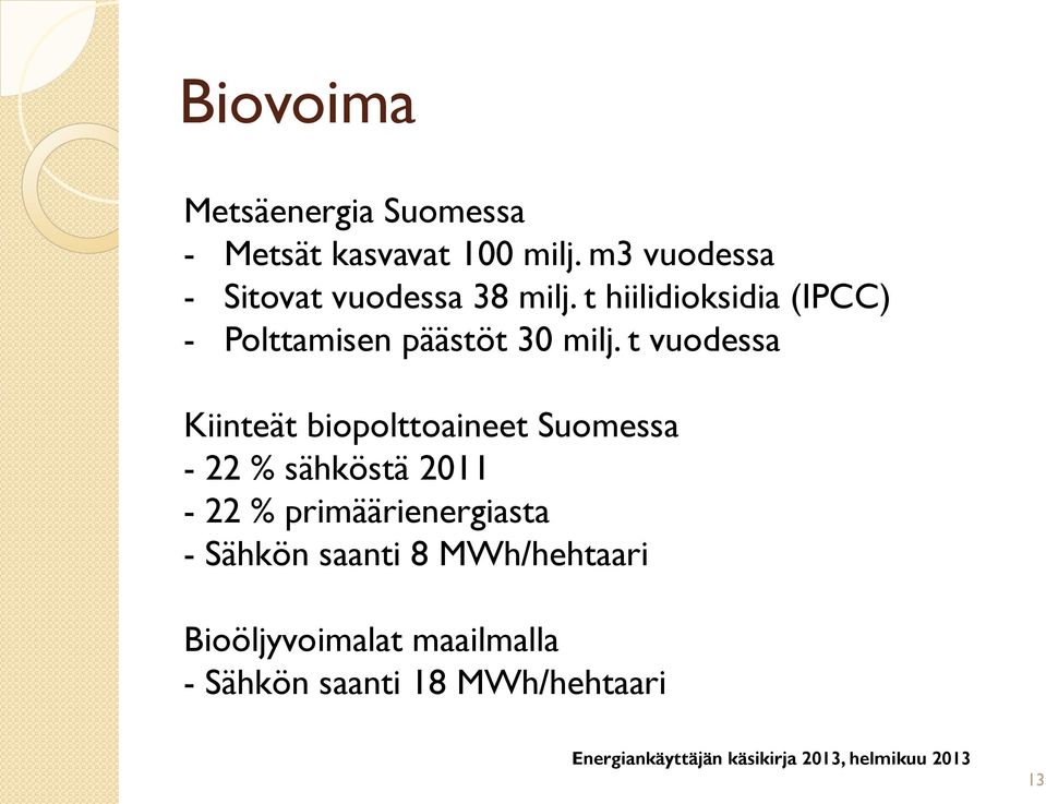 t hiilidioksidia (IPCC) - Polttamisen päästöt 30 milj.