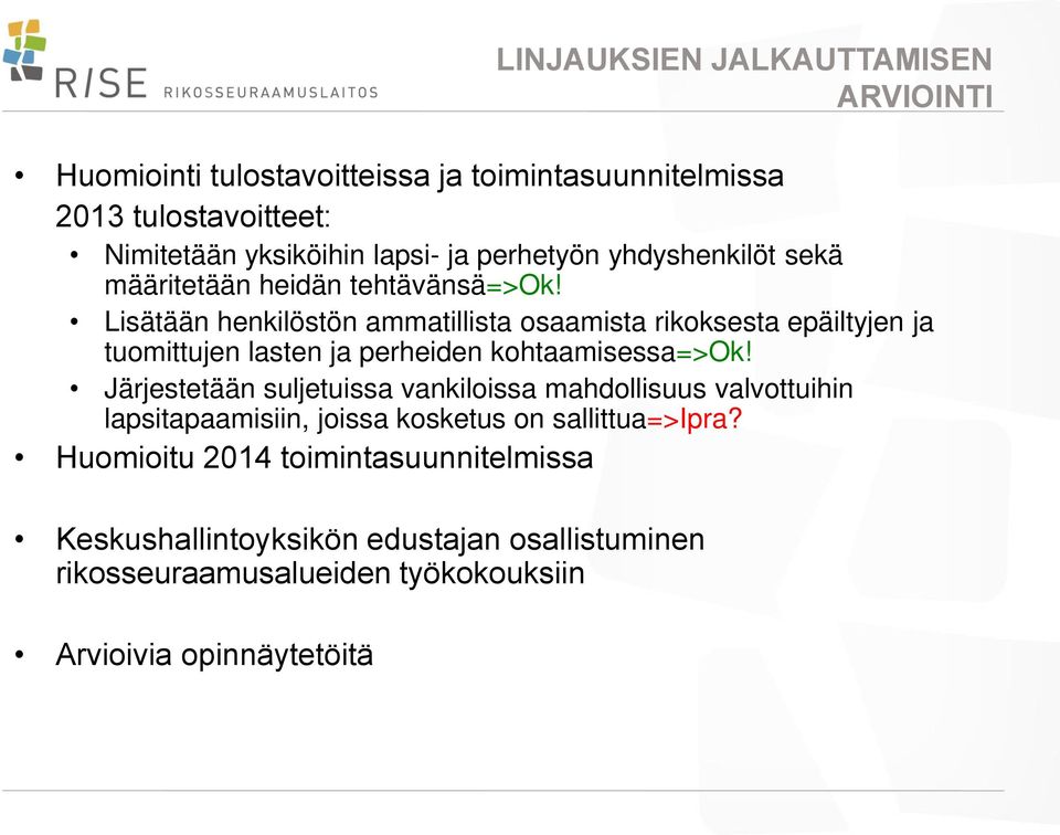 Lisätään henkilöstön ammatillista osaamista rikoksesta epäiltyjen ja tuomittujen lasten ja perheiden kohtaamisessa=>ok!