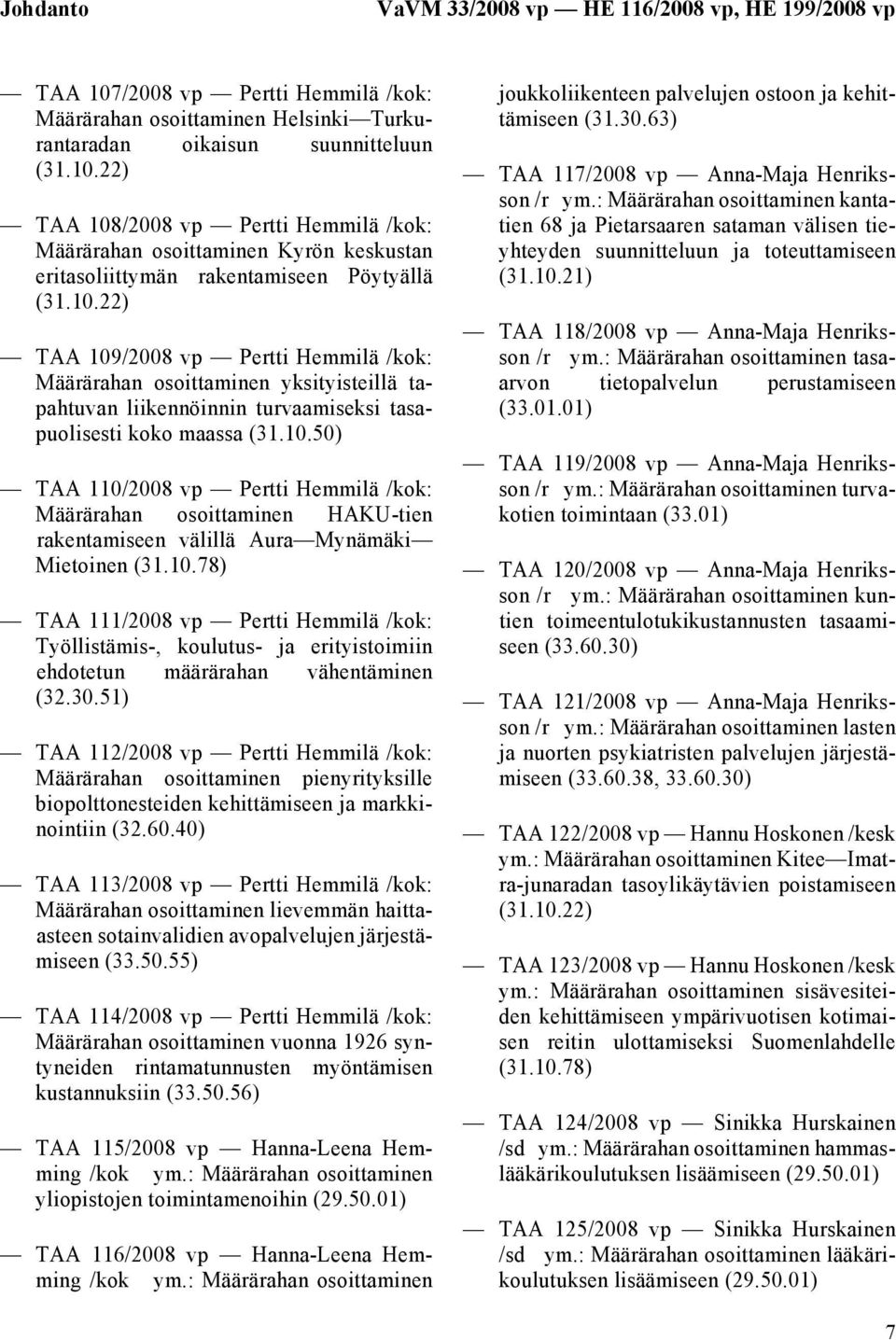 10.78) TAA 111/2008 vp Pertti Hemmilä /kok: Työllistämis-, koulutus- ja erityistoimiin ehdotetun määrärahan vähentäminen (32.30.