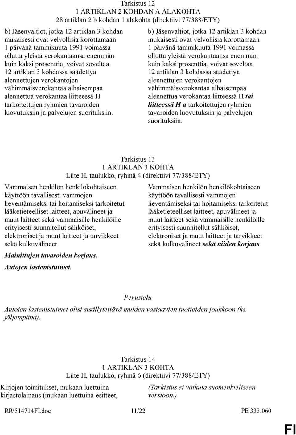 alennettua verokantaa liitteessä H tarkoitettujen ryhmien tavaroiden luovutuksiin ja palvelujen suorituksiin.