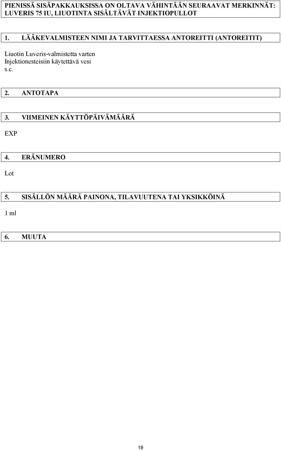 LÄÄKEVALMISTEEN NIMI JA TARVITTAESSA ANTOREITTI (ANTOREITIT) Liuotin Luveris-valmistetta varten