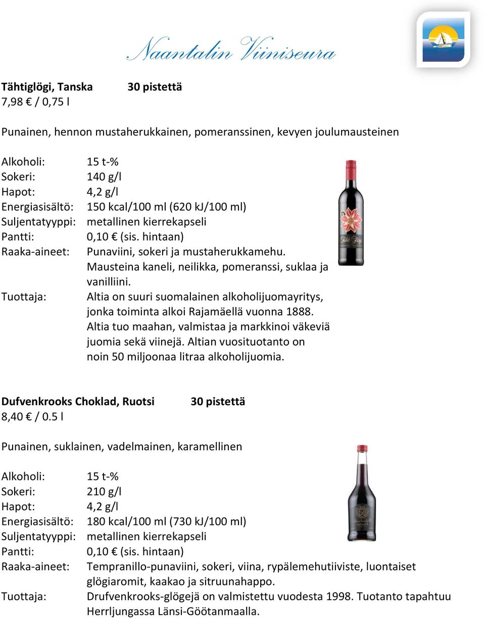 Tuottaja: Altia on suuri suomalainen alkoholijuomayritys, jonka toiminta alkoi Rajamäellä vuonna 1888. Altia tuo maahan, valmistaa ja markkinoi väkeviä juomia sekä viinejä.