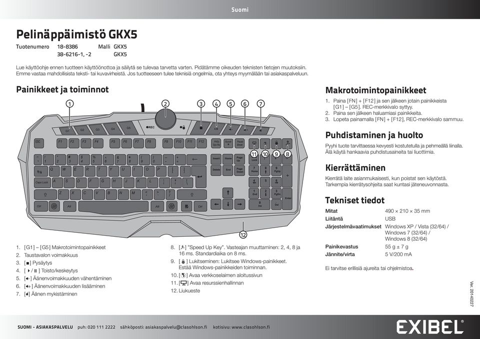 Painikkeet ja toiminnot Makrotoimintopainikkeet 1. Paina [ FN ] + [ F ] ja sen jälkeen jotain painikkeista [ G1 ] [ G5 ]. REC-merkkivalo syttyy. 2. Paina sen jälkeen haluamiasi painikkeita. 3.