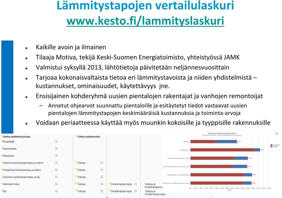 neljännesvuosittain Tarjoaa kokonaisvaltaista tietoa eri lämmitystavoista ja niiden yhdistelmistä kustannukset, ominaisuudet, käytettävyys jne.