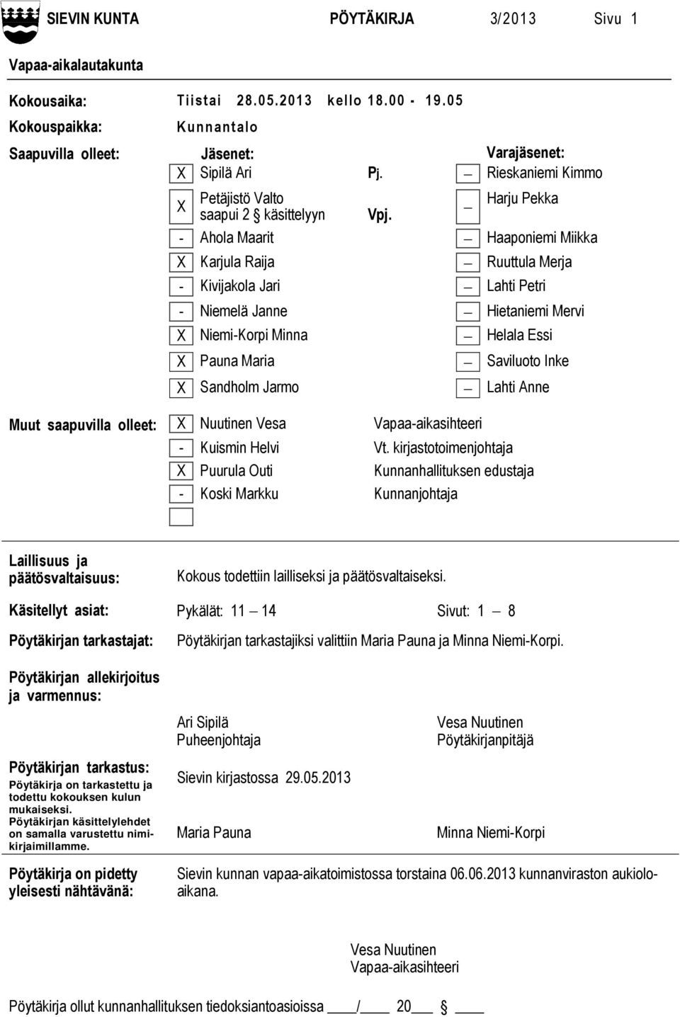 Harju Pekka - Ahola Maarit Haaponiemi Miikka X Karjula Raija Ruuttula Merja - Kivijakola Jari Lahti Petri - Niemelä Janne Hietaniemi Mervi X Niemi-Korpi Minna X Pauna Maria X Sandholm Jarmo Muut