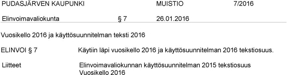 ELINVOI 7 Liitteet Käytiin läpi vuosikello 2016 ja
