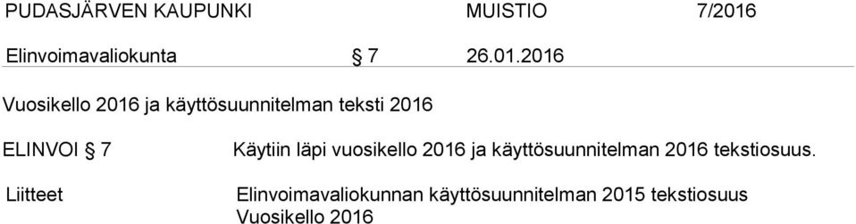 ELINVOI 7 Liitteet Käytiin läpi vuosikello 2016 ja