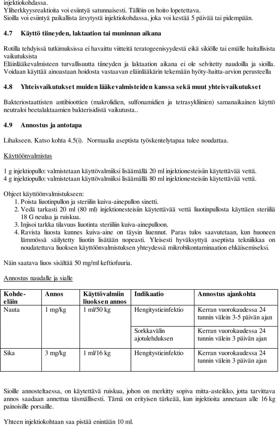 Eläinlääkevalmisteen turvallisuutta tiineyden ja laktaation aikana ei ole selvitetty naudoilla ja sioilla.