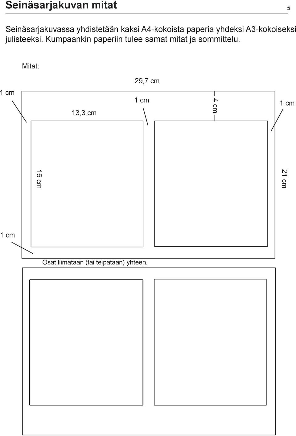 Kumpaankin paperiin tulee samat mitat ja sommittelu.