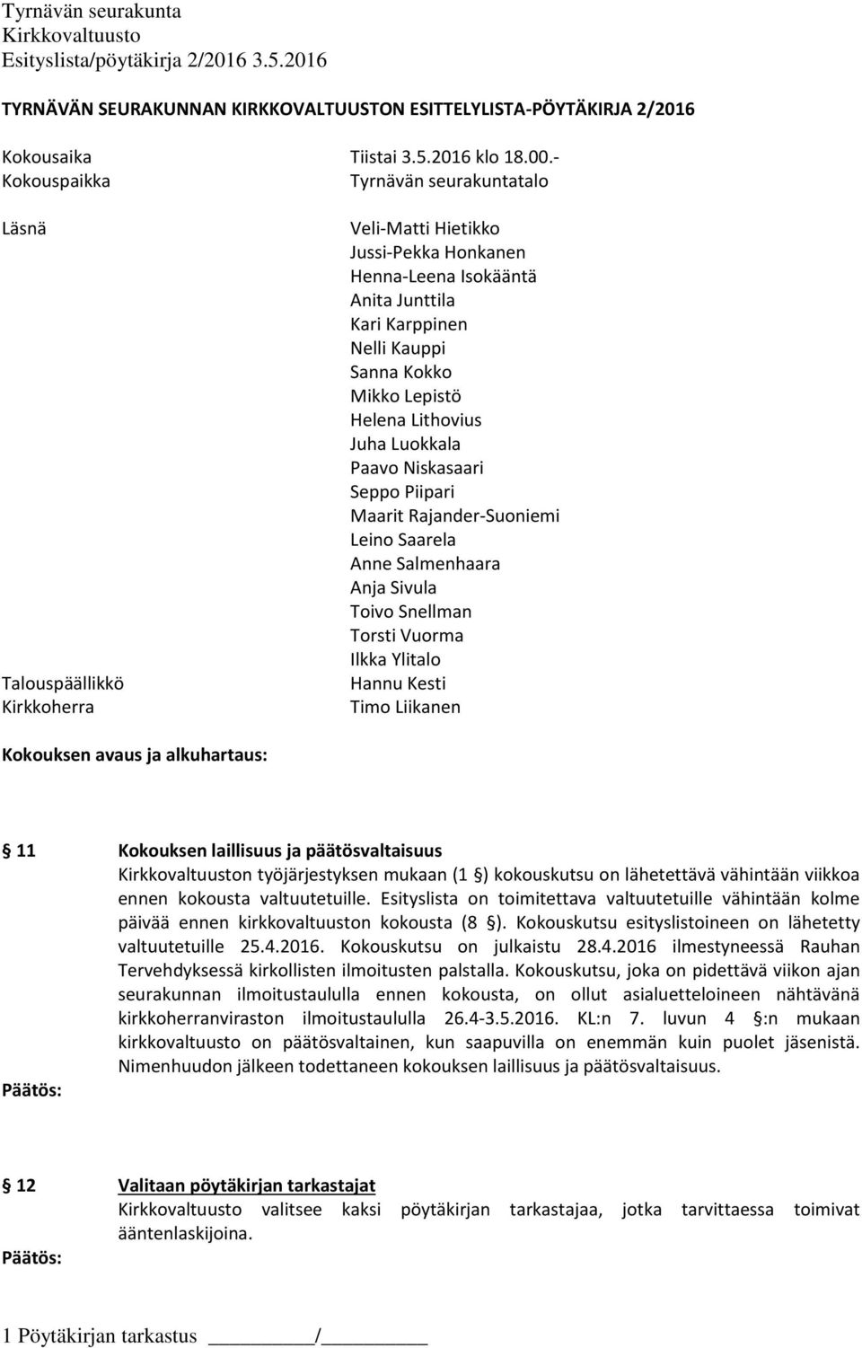 Lepistö Helena Lithovius Juha Luokkala Paavo Niskasaari Seppo Piipari Maarit Rajander-Suoniemi Leino Saarela Anne Salmenhaara Anja Sivula Toivo Snellman Torsti Vuorma Ilkka Ylitalo Hannu Kesti Timo