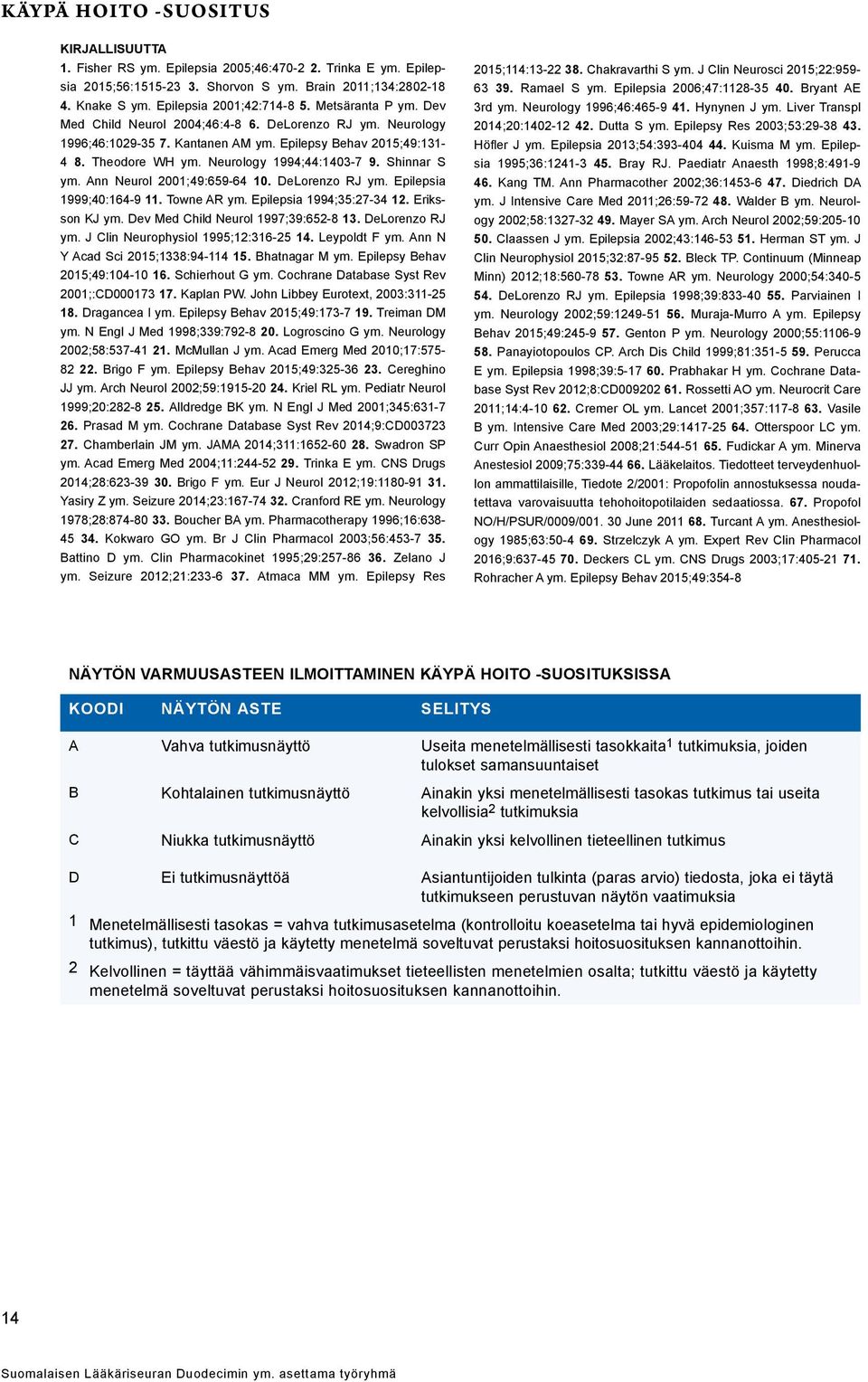 Neurology 1994;44:1403-7 9. Shinnar S ym. Ann Neurol 2001;49:659-64 10. DeLorenzo RJ ym. Epilepsia 1999;40:164-9 11. Towne AR ym. Epilepsia 1994;35:27-34 12. Eriksson KJ ym.