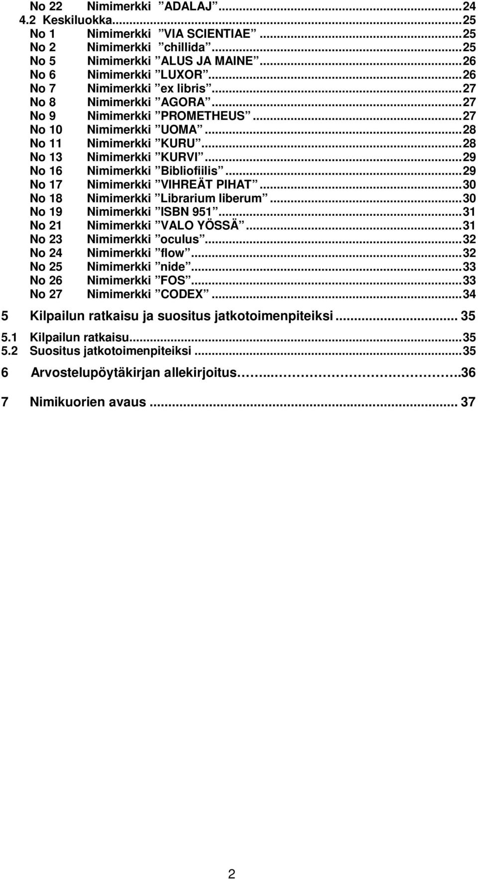 ..29 No 16 Nimimerkki Bibliofiilis...29 No 17 Nimimerkki VIHREÄT PIHAT...30 No 18 Nimimerkki Librarium liberum...30 No 19 Nimimerkki ISBN 951...31 No 21 Nimimerkki VALO YÖSSÄ.