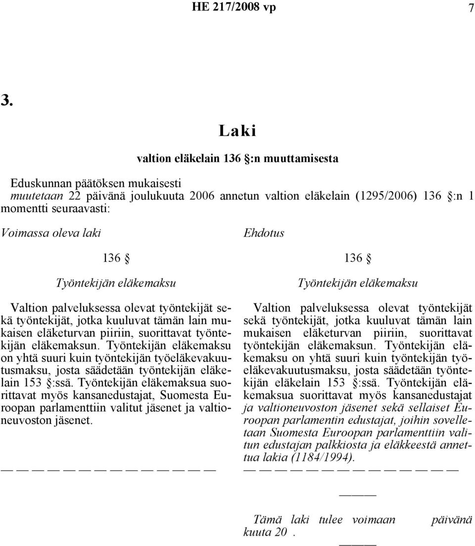 Valtion palveluksessa olevat työntekijät sekä työntekijät, jotka kuuluvat tämän lain mukaisen eläketurvan piiriin, suorittavat työntekijän eläkemaksun.