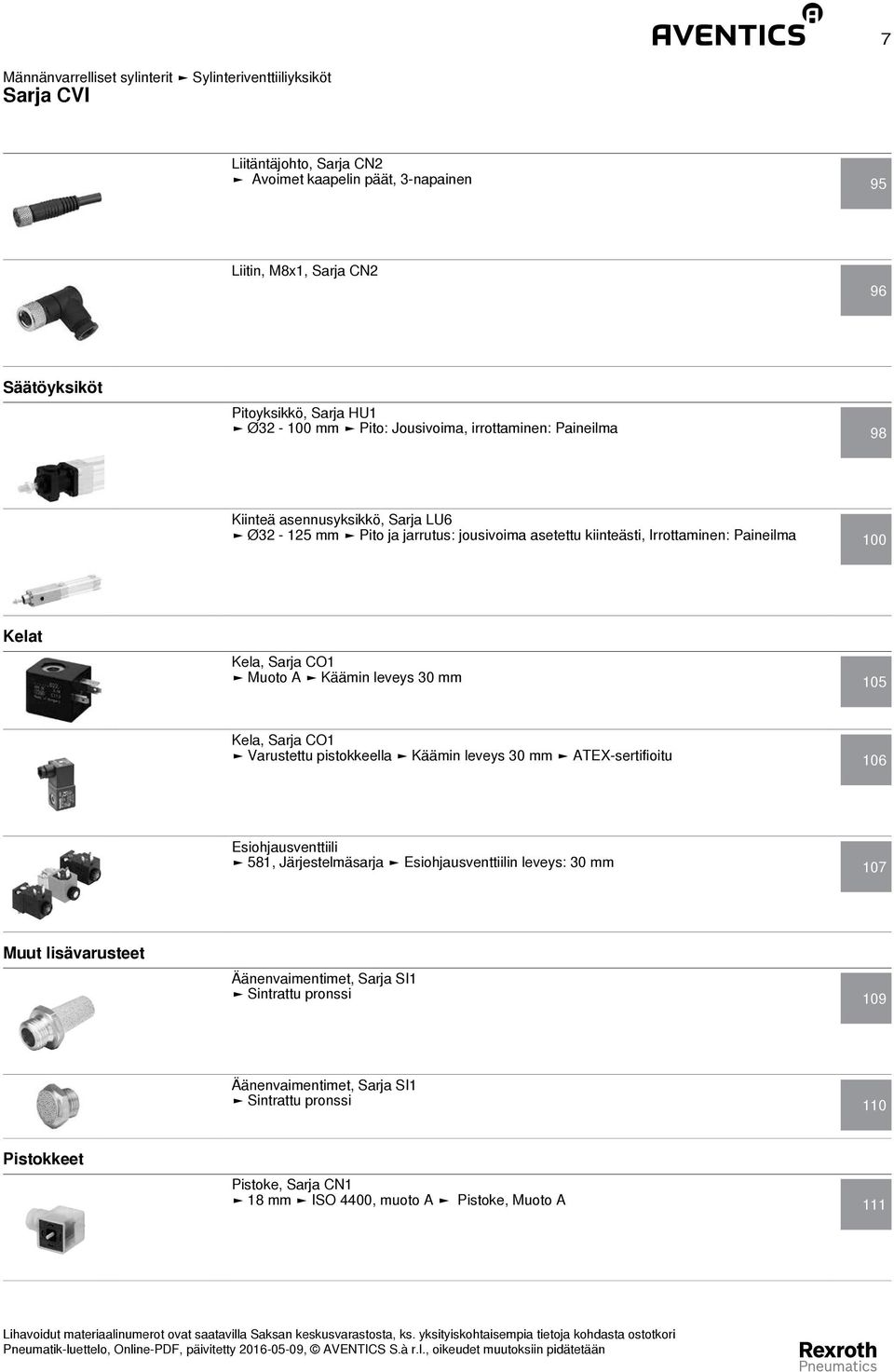 leveys 30 mm 105 Kela, Sarja CO1 Varustettu pistokkeella Käämin leveys 30 mm ATEX-sertifioitu 106 Esiohjausventtiili 581, Järjestelmäsarja Esiohjausventtiilin leveys: 30 mm 107