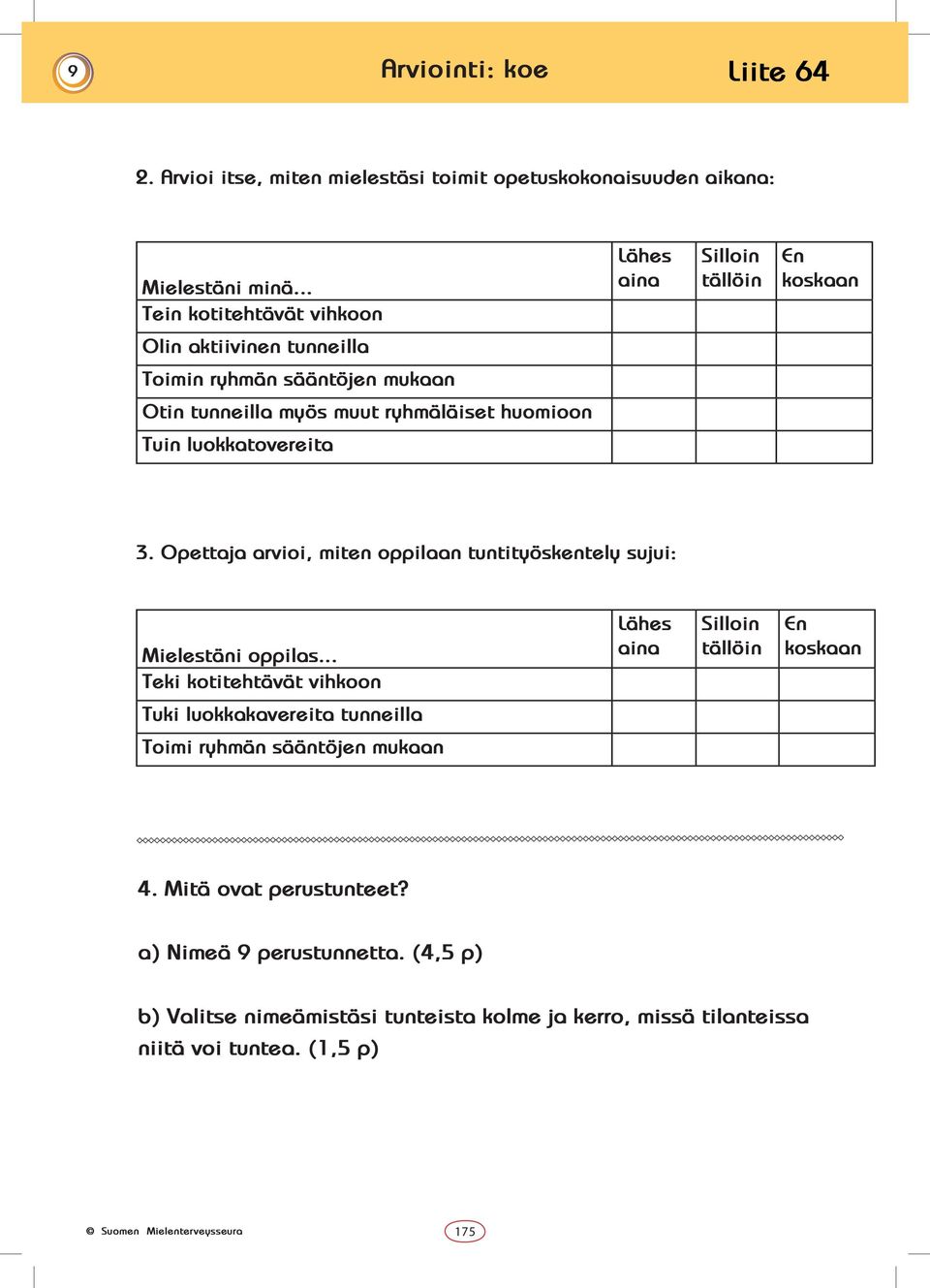 Tuin luokkatovereita 3. Opettaja arvioi, miten oppilaan tuntityöskentely sujui: Mielestäni oppilas.